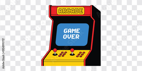 Arcade Machine Game Over Screen Retro Vintage Gaming Console Illustration
