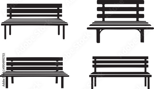 Simple black silhouette park bench vector illustration set for public and outdoor spaces