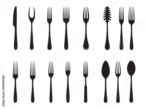 A collection of various forks and knives