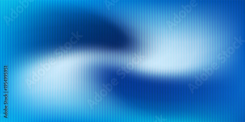 Trendy denim blue gradient with vertical ribbed fractal glass texture. Abstract fractal glass effect. Futuristic distortion. Ribbed glass blur template. Vector illustration for your design