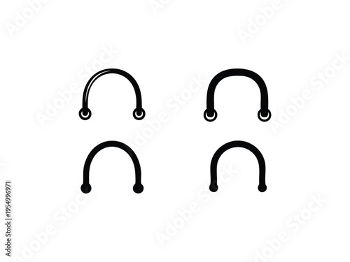 Metal eyelet silhouettes isolated on white background for textile industry and craft sewing