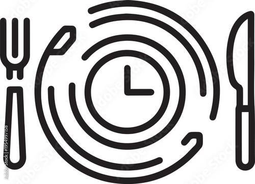 Intermittent Fasting Icon Featuring Dinner Plate Clock and Cutlery Minimalist Vector Illustration for Diet Tracking