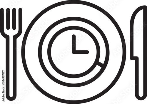 Intermittent Fasting Icon Featuring Dinner Plate Clock and Cutlery Minimalist Vector Illustration for Diet Tracking