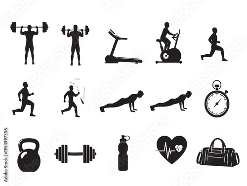 A collection of fitness and exercise icons