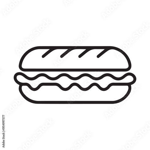 Minimalist Sub Sandwich Line Art Icon or French Baguette Vector Illustration for Deli and Bakery Menus