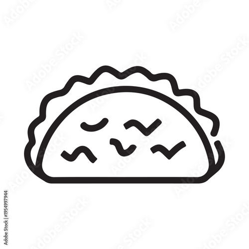 Minimalist Mexican Taco Line Art Icon or Gyoza Dumpling Vector Illustration for Restaurant Menu Design