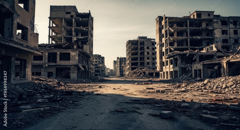 Fototapeta premium Devastation and Ruin A PostApocalyptic Urban Landscape of Destruction.
