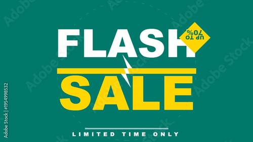A flash sale advertisement with a lightning bolt and limited time offer on a green background
