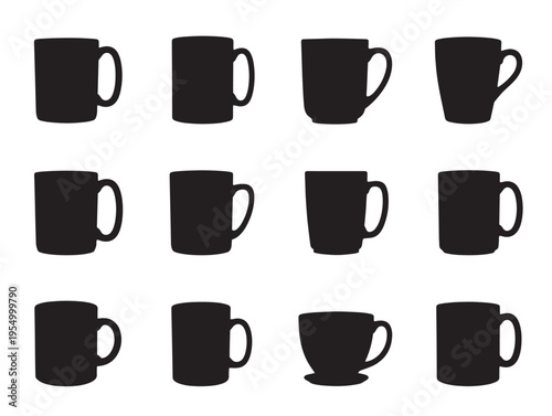 A group of black coffee mugs