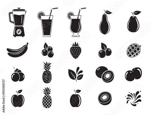 A collection of various fruit and drink icons