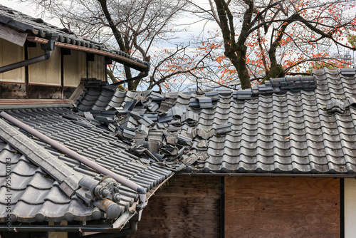 Close up some parts of the Kumamoto castle were damaged by the earthquake
