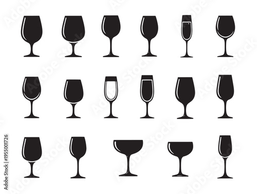 A collection of wine glasses in various shapes and sizes