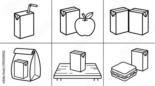 Juice boxes with straw apple and sandwich