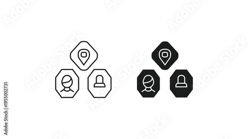 Contrast of icons depicting location, user, and microphone with light and dark themes