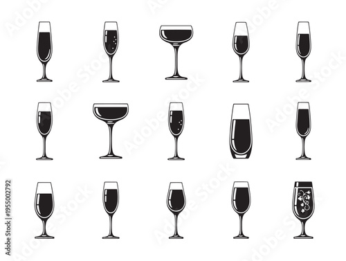 A collection of wine glasses with different shapes and sizes