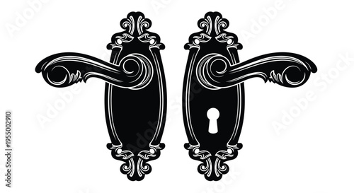 Vintage ornate door handles with keyhole