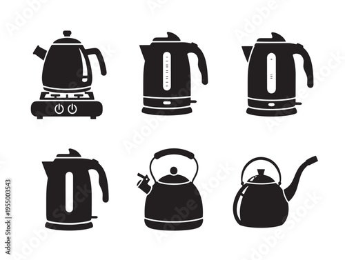 Collection of six different kettle silhouettes