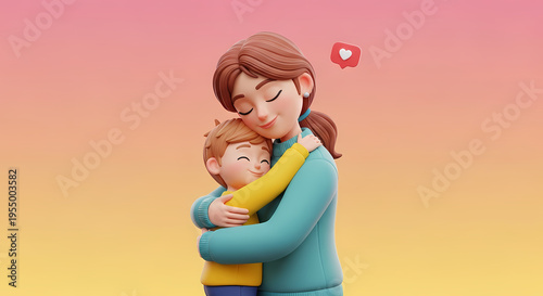 Mother And Son Embracing With Love