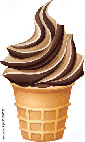 Delicious ice cream in a waffle cone isolated on white background. Sweet frozen dessert with creamy texture. Summer treat, food concept.