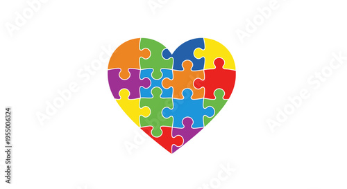 Colorful heart shaped puzzle pieces.