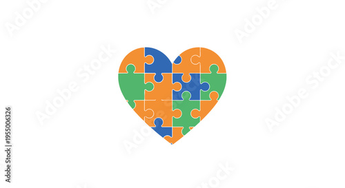 Colorful heart shaped puzzle pieces.