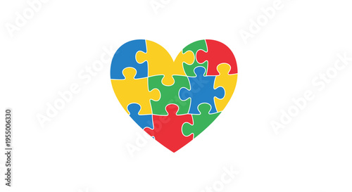 Colorful heart shaped puzzle pieces.