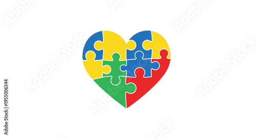 Colorful heart shaped puzzle pieces.