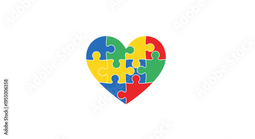 Colorful heart shaped puzzle pieces.