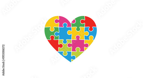 Colorful puzzle heart shape symbol.