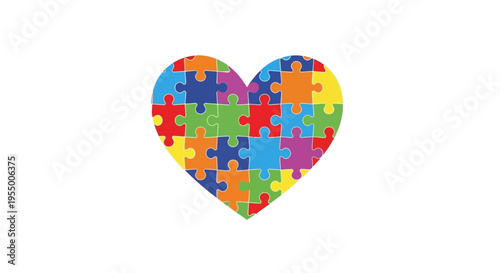 Colorful puzzle heart shape symbol.