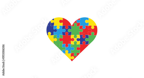 Colorful puzzle heart symbol graphic.