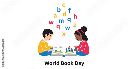 Children reading a book together.