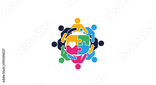 Colorful Globe with Human Figures Connected.