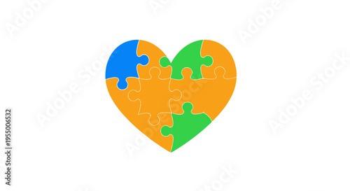 Colorful heart shaped puzzle pieces.