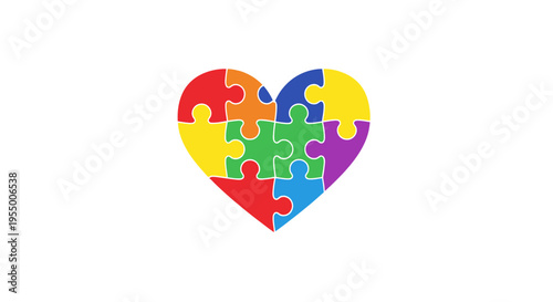 Colorful heart shaped puzzle pieces.