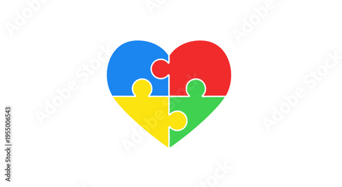 Colorful heart shaped puzzle pieces.