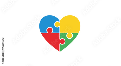 Colorful heart shaped puzzle pieces.