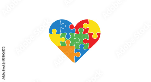 Colorful heart shaped puzzle pieces.