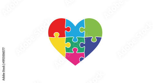 Colorful heart shaped puzzle pieces.