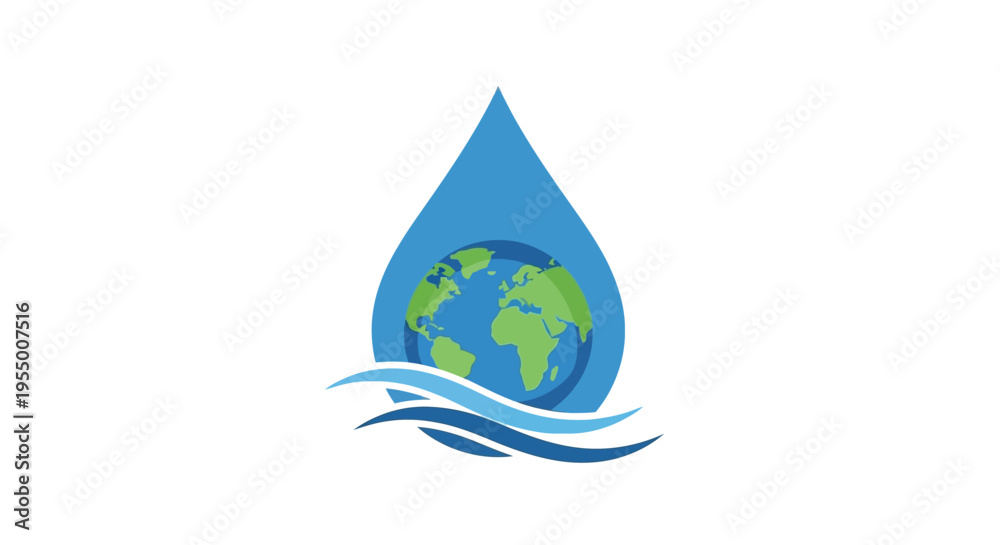 Fototapeta premium Earth Globe in Water Drop Icon.