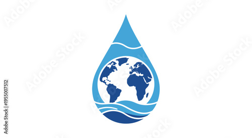 Earth Globe in Water Drop Icon.