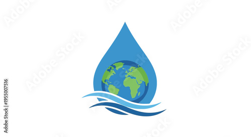 Earth Globe in Water Drop Icon.