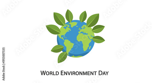 Earth Globe with Green Leaves.