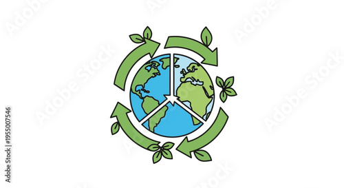 Earth Globe with Green Leaves.