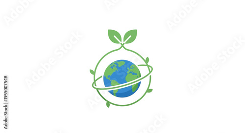 Earth Globe with Green Leaves.
