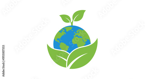 Earth Globe with Green Leaves.