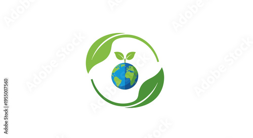 Earth Globe with Green Leaves.