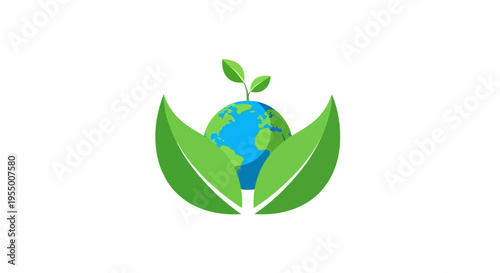 Earth Globe with Green Leaves Growing.