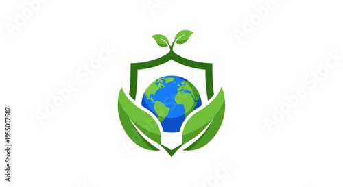 Earth Globe with Green Leaves Logo.
