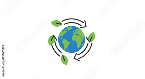 Earth Globe with Green Leaves Recycle.